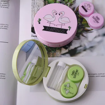

Color Flamingo Contact Lenses Case For Lenses Container Contact Lens Cleaner Lens Travel Mirror Travel Kit Eyewear Cases