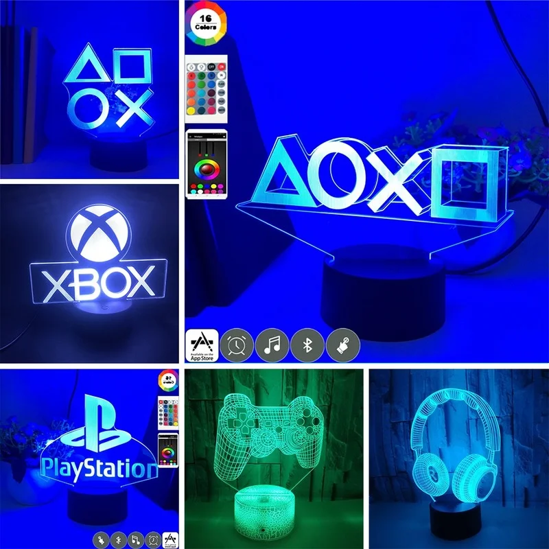 

3D Night Lamp Gaming Room Desk Setup Lighting Decor LED on the table Game Console Icon Logo Sensor Light Gift for Kids Bedside