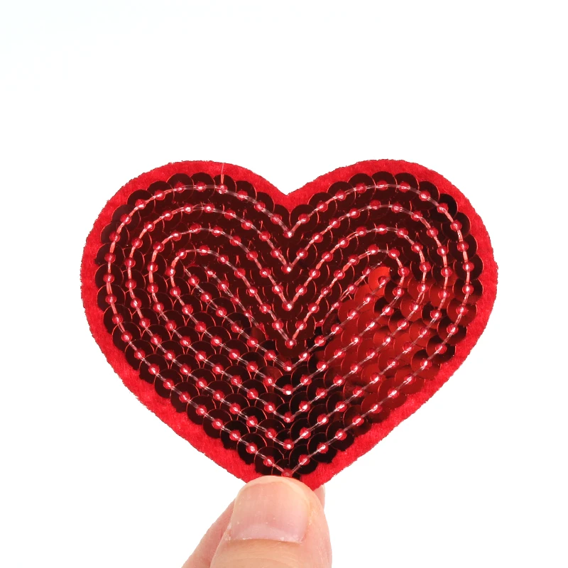 10pcs Big Sequined Heart Patch Iron On Glitter Stickers For