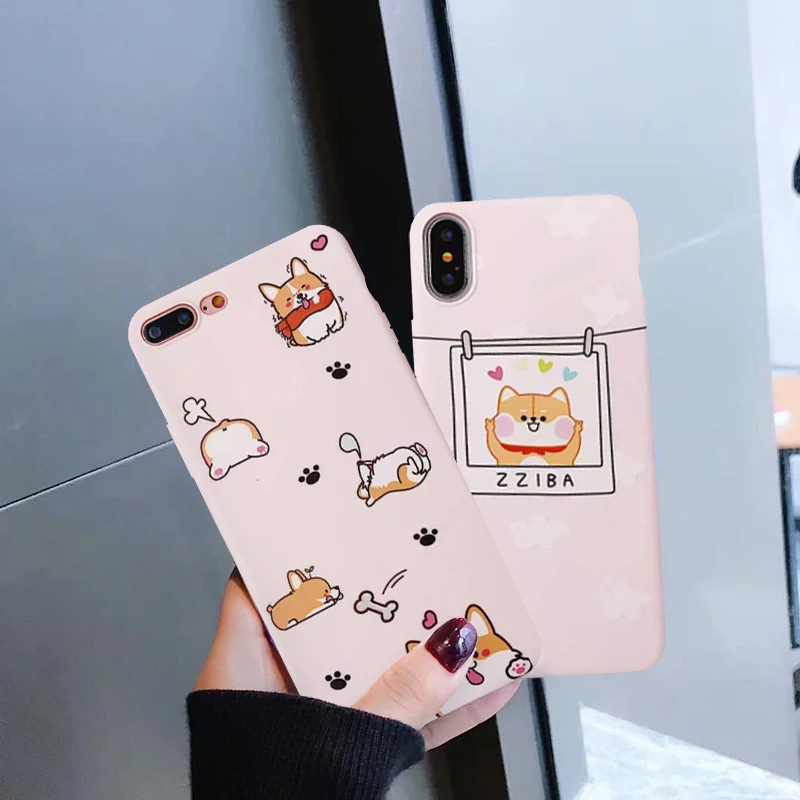 

JAMULAR Cute Corgi Animal Puppy Fitted Cases For iPhone 7 XS MAX XR X 8 6 6s Plus Fashion Pink Silicone Phone Cover Soft Fundas