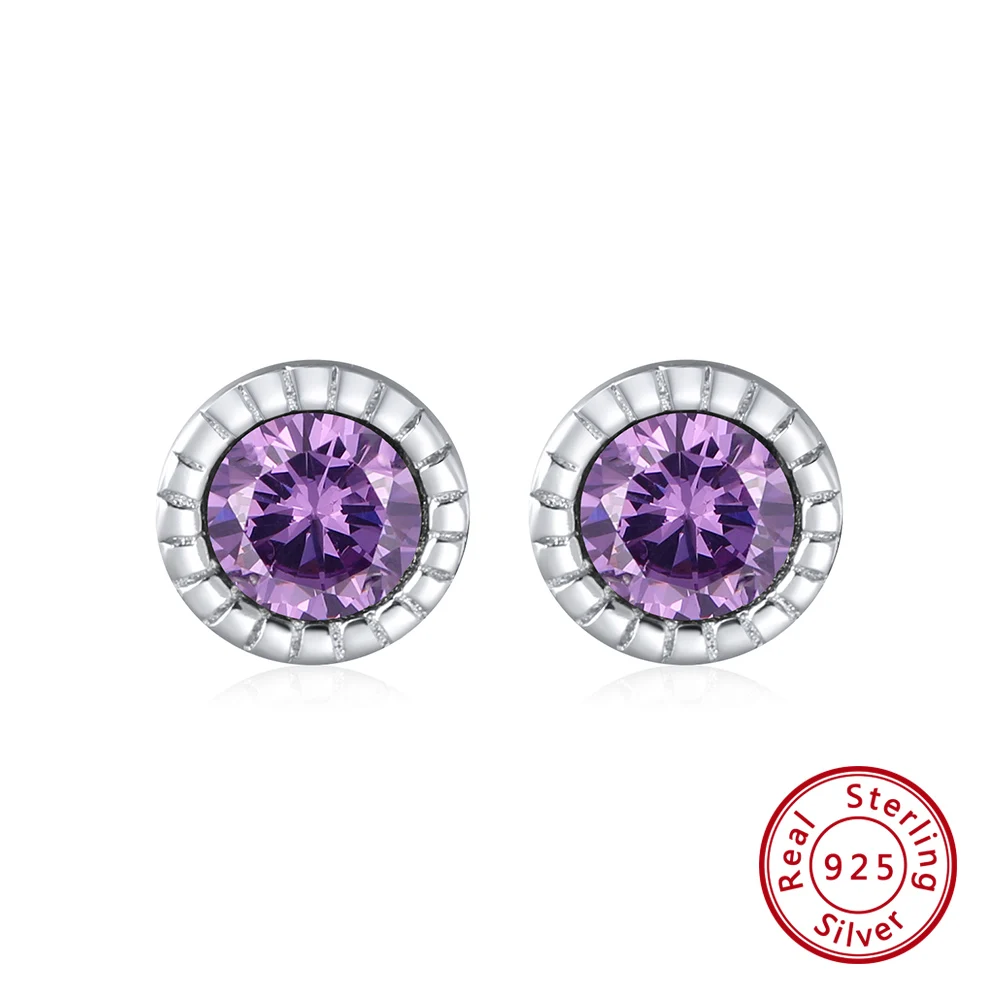 ORSA JEWELS настоящие 925 маленькие серьги-гвоздики для женщин, розовые, черные, прозрачные, фиолетовые, AAA ослепительные женские Серьги Brincos, ювелирные изделия для девушек SE119 - Цвет камня: Purple Zircon