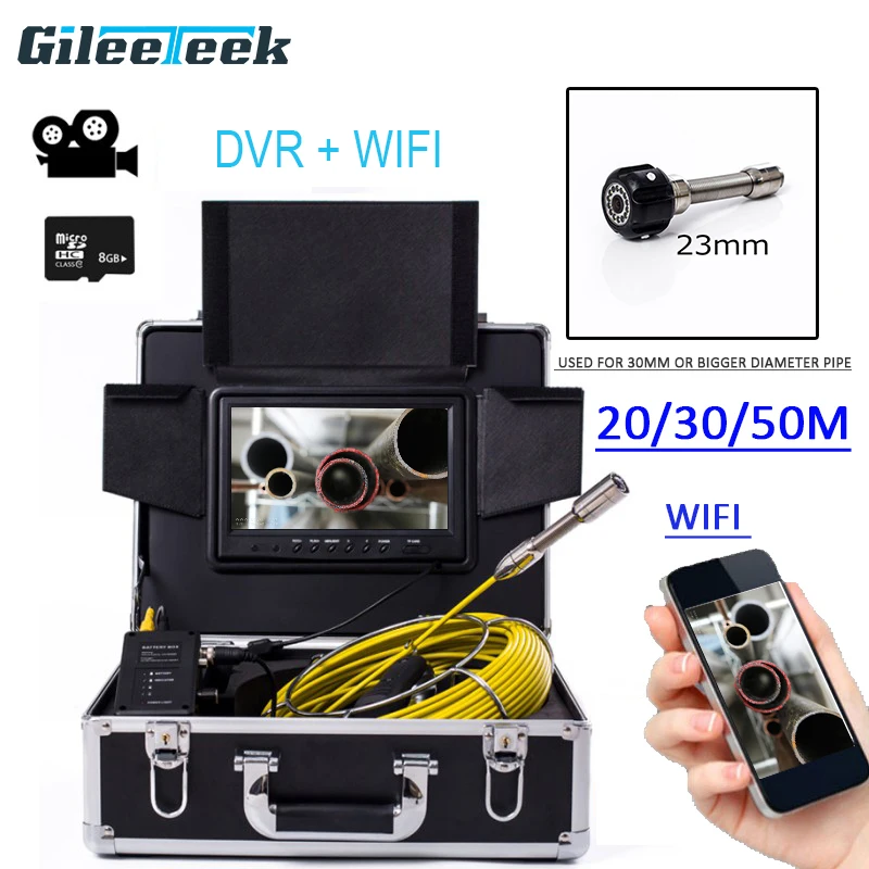 

WP90A WIFI 23mm Snake Video Camera 9" LCD Sewer Drain Pipe Inspection Camera System 20M-50M Industrial Pipeline Endoscope
