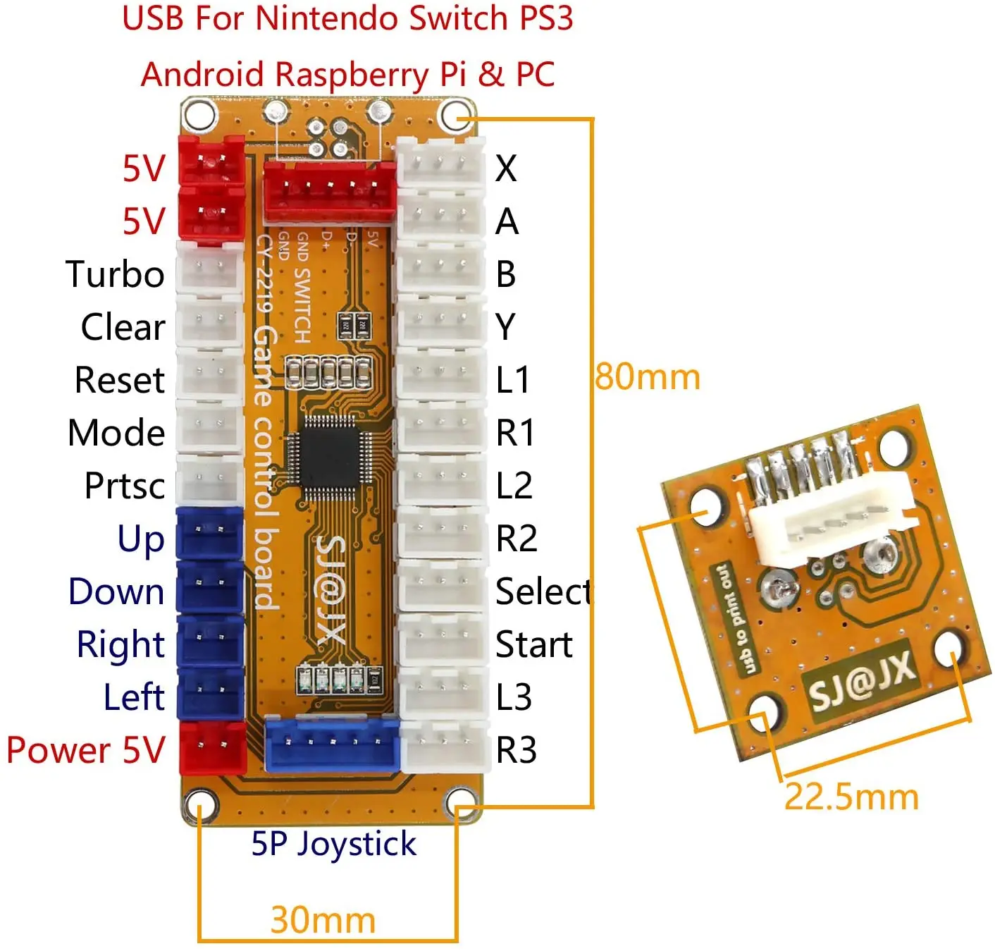 Joystick para Nintendo 5 em 1 Zero Atraso Codificador Jogo Gamepad Led Botão Controlador Switch pc Ps3 Retropie Framboesa pi Mame Usb - Image 4