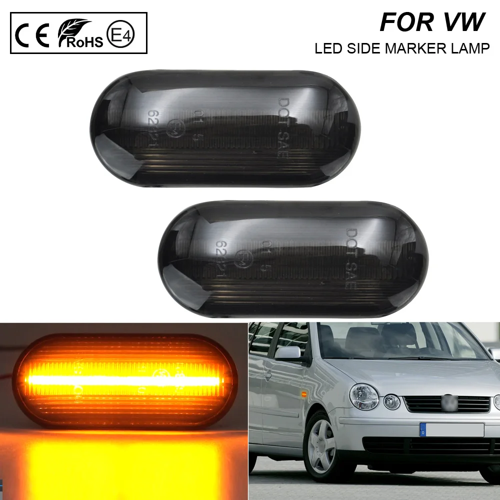 

2xPCS Smoke LED Side Marker Turn Signal Light Lamp For VW Bora 01-11 Golf 98-09 Passat 01-05 Polo 03-16 Jetta 99- Sharan 01-05