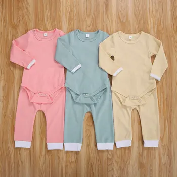 

Newborn Baby Girl Outfits Long Sleeve Rib Knitted Romper+ Elastic Waist Pants Trousers Solid Autumn Winter Warm Toddler Set