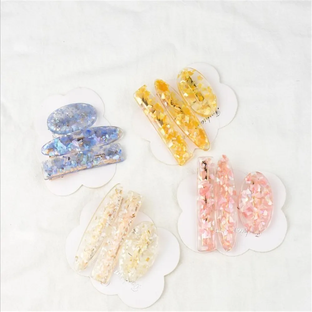 

3pcs/set Korea fashion shells water droplets rectangular bangs duckbill clips acetate Metal hairpin hair accessories for Gi