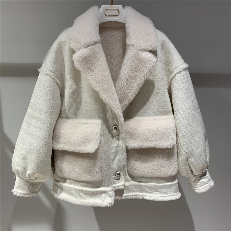 Женское пальто, зимняя куртка из овечьей шерсти, новая модная меховая парка, шерстяное пальто, женская верхняя одежда для стрижки овец