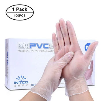 

100pcs Disposable PVC Latex Protection Gloves White Non-Slip Acid Alkali rubber Gloves Household Cleaning Products food