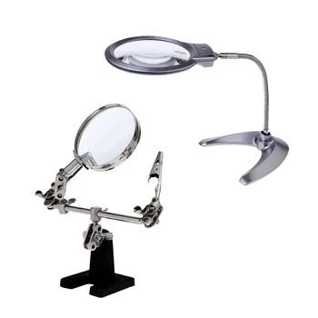 

2 Pieces 2X5X Table Lamp Magnifier With 2.5X Helping Hand Magnifier Tools