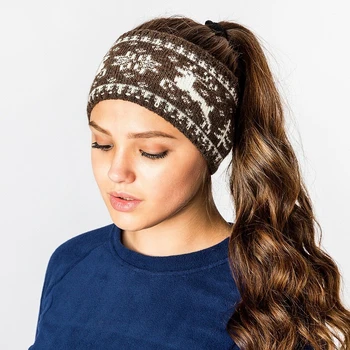 

Women's woolen headband "Deer" 05101 brown color 4526754