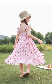 

Girls' summer dress 2020 Chiffon off shoulder suspender dress sweet lotus leaf side long dress little girls' Beach dress clothes