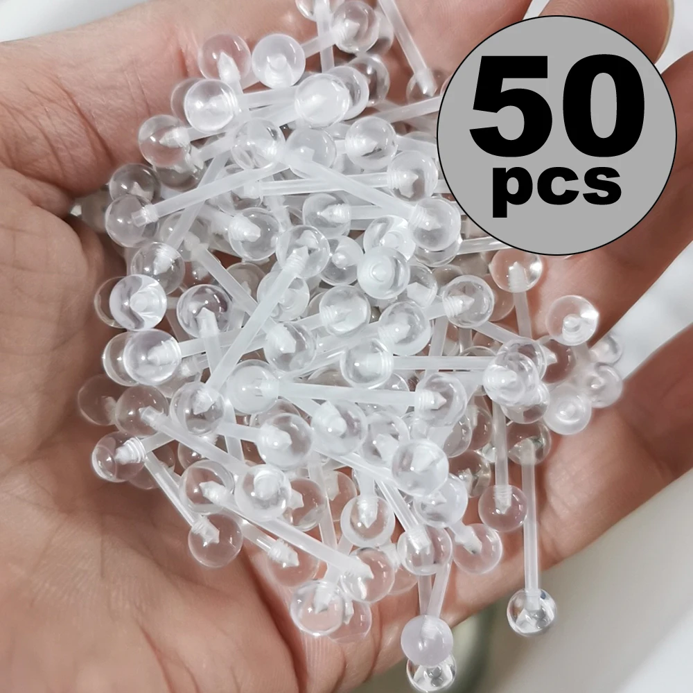 style2-50pcs 10/50 шт в наборе, светящиеся украшения для пирсинга языка для Для женщин Акриловые УФ язык пирсинг со штангой бары Красочный Световой Забавный Тела Ювелирные наборы для ухода за кожей в 14 г - Окраска металла: style2-50pcs