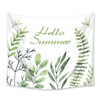 

Hello Summer Leave Green White Tapestry Wall Hanging Tapestries Bedspread Art Decor Blanket Throw Towel Window Curtain Yoga Mat