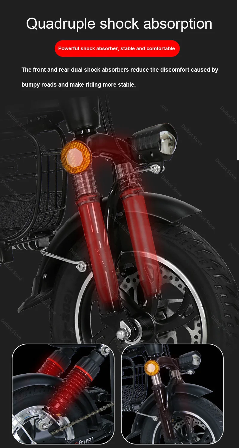 Powerful Electric Bike Two Wheels Electric Bicycles 12'' 350W Adults Mini Folding Electric Scooter With Basket Motor Lock (1)