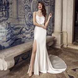 LORIE Elegant Side Slit Lace Wedding Dresses Spaghetti Straps Sleeveless Backless Square Neck Bodycon Bridal Gowns Custom Color