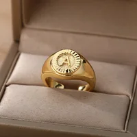 Vintage Initial Letter Signet Rings For Women Stainless Steel Ring Round Opening Letter Ring Aesthetic Wedding Jewelry Gift 2023 - Image 3