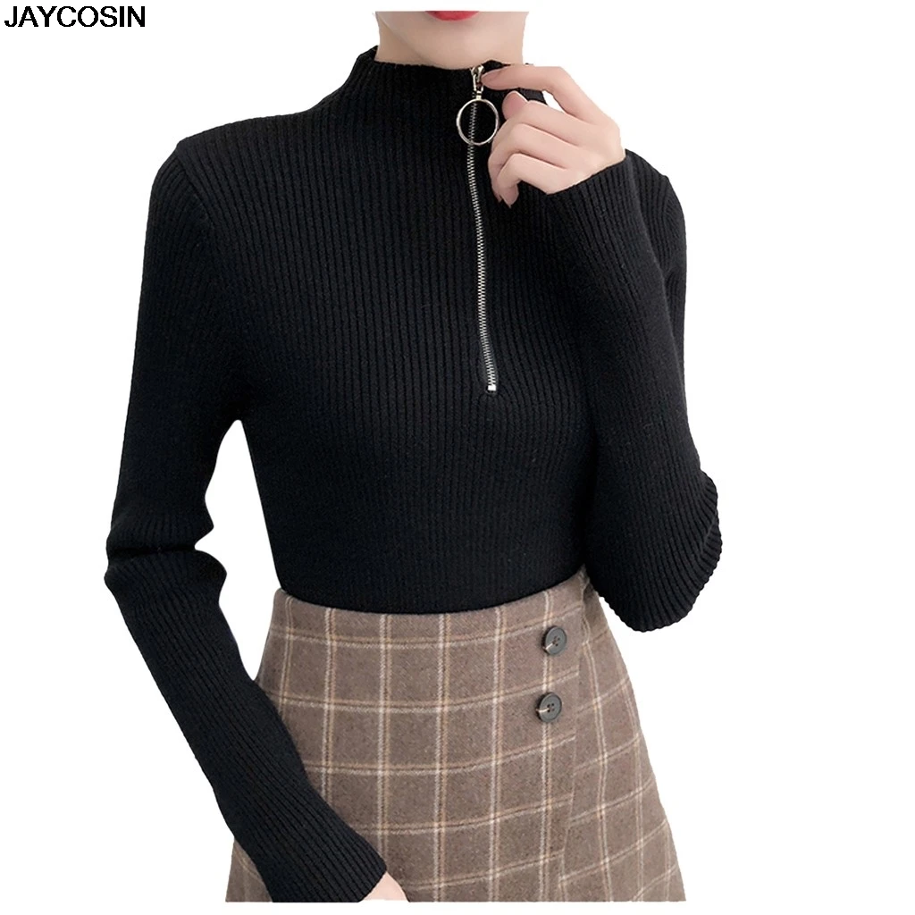 

JAYCOSIN Autumn Winter Thick Sweater Women Knitted Ribbed Pullover Sweater Long Sleeve Turtleneck Slim Jumper Soft Warm hot 9809