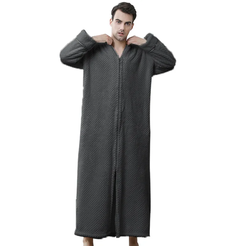 Халат для мужчин осень и зима модный коралл, овечья шерсть, халат для ванной утепленные фланелевые ночные рубашки пара плюс размер мужские пижамы халат - Цвет: Gray