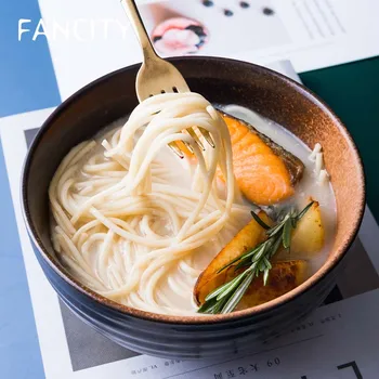 

FANCITY Ceramic Noodle Bowl Household Large Ramen Bowl Japanese Tableware Soup Bowl Creative Rice Bowl Large Bowl Eating Noodle