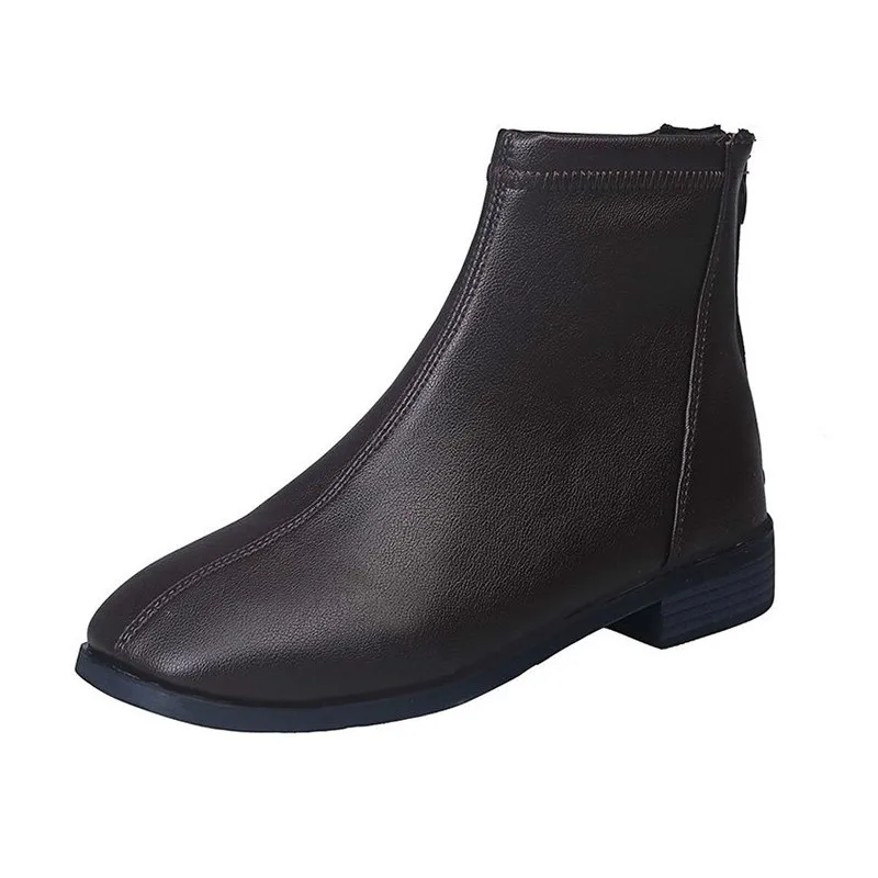 2021 Women Ankle Boots Soft PU Leather Shoes Autumn Ladies Low Heels Zipper Female Plus Size Short Boots Footwear Nice Woman Pop