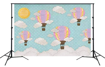

blue sky clouds Pink Hot Air Balloon Backdrop Adventure Girl Baby Shower Birthday Table Decor Banner Photo background SM-279