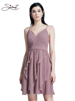

OLLYMURS New Elegant Woman Evening Gown Fashion Strap Chiffon Backless Irregular Solid Color Evening Dress Female Short Section