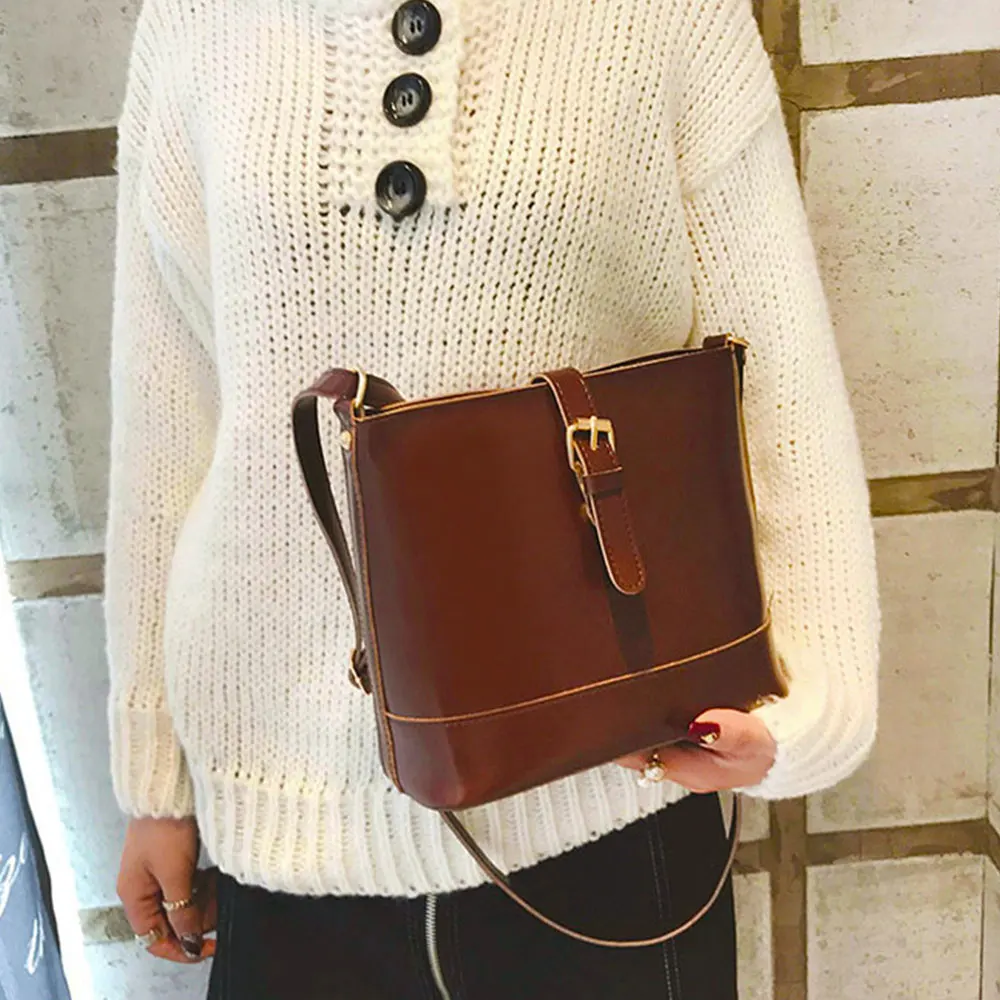 Fashion Women Bucket Bag Vintage Messenger Bag High Quality Retro Shoulder Bag Simple Crossbody Bag Tote Ladies PU Handbag