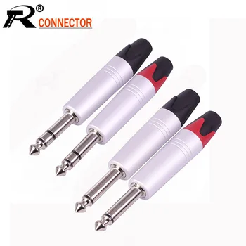 

120pcs/lot 6.35mm Mono/Stereo Male Plug Wire Connector 2Poles/3Poles 1/4 Inch Plug Soldering Microphone Audio Jack Aluminum Tube