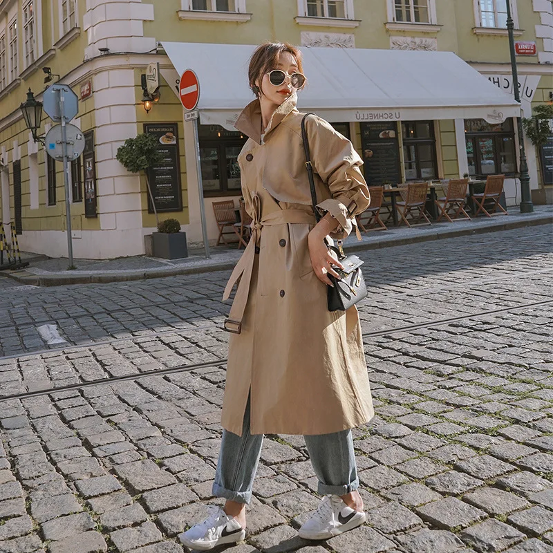 

2019 Popular Trench Coat Women's Mid-length Spring And Autumn New Style Korean-style Khaki Elegant Students Loose-Fit CHIC Coat