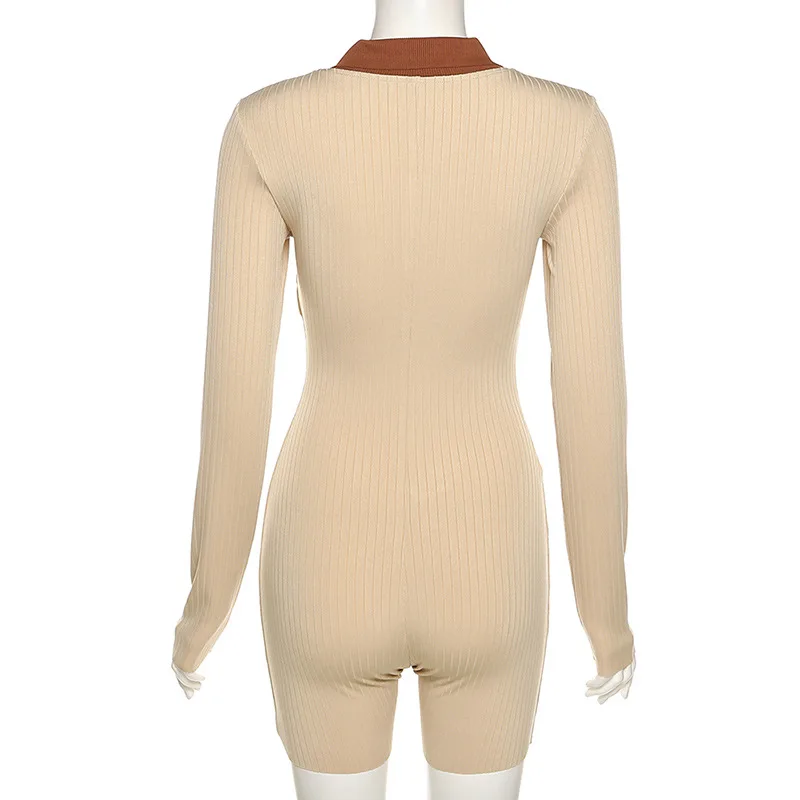 Waliicorners Skinny Playsuits Fall Casual Streetwear Ribbed Elastic Outfits Knitting Rompers Women Polo Neck Full Sleeve Single-breasted 13 H0e6a653b3d6b492b881486c2038bd1ecl