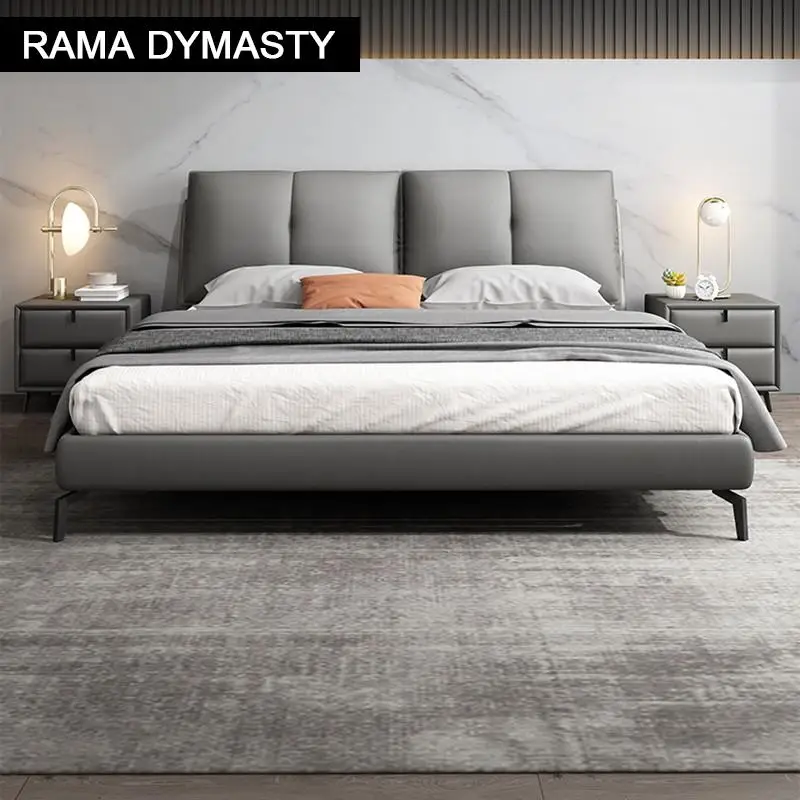 RAMA DYMASTY genuine leather soft bed modern design bed/ fashion king/queen size bedroom furniture