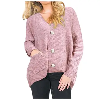 

Knitted Sweater Cardigan Coat Women Plus Size Autumn Casual Long Sleeve Solid Button V-Neck Cardigan Sueter Mujer 2019