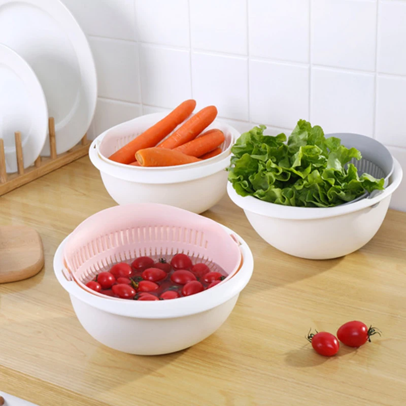 1 pcs Multifunctional plastic washing rice drainer fruit and vegetable basket washing basket Colanders Strainers 4 color
