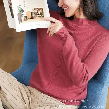 

LITVRIYH pure cashmere sweater women pullover long sleeve high neck soft female pullover women knitted jumper pull femme 100% CA