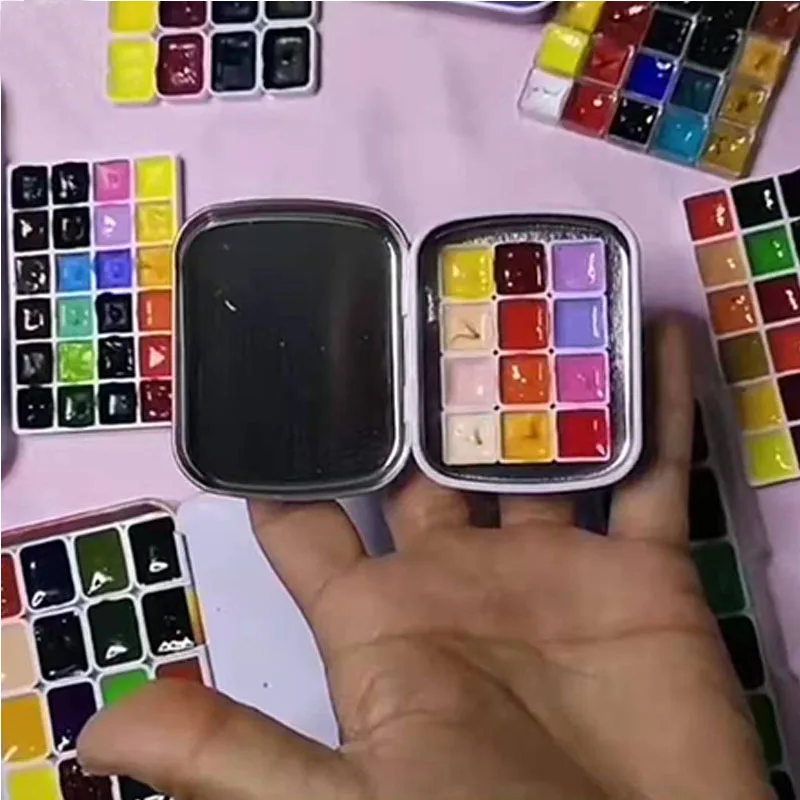 Mini Solid Watercolor Pigment Suit 12 Colors 0.3ml Iron Case