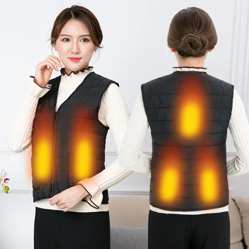 

2019 Women's USB Charging Heating Vest Thermal Cloth NEW Autumn Winter Warm Three Grades Hiking Skiing One Button Mimose