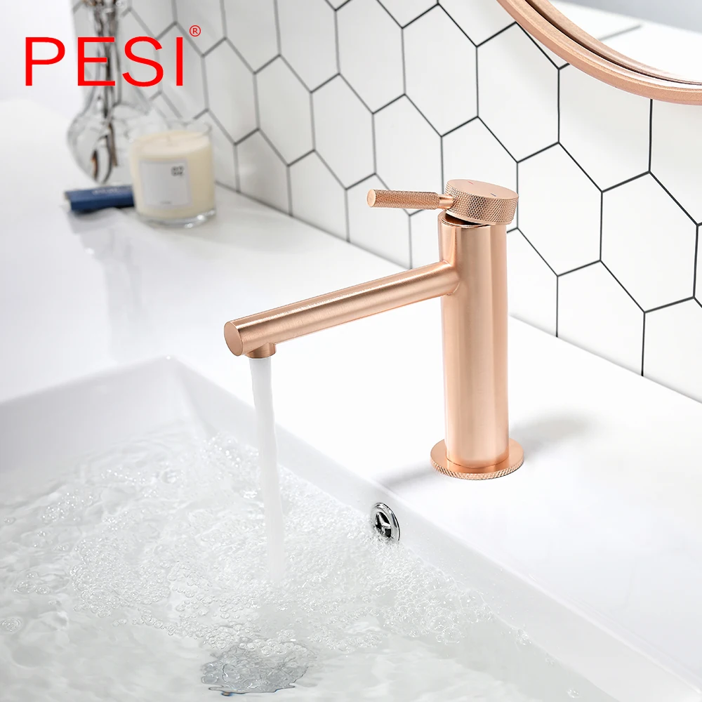 

Free Shipping Home Multi-color Bath Basin sink faucet Brushed Rose Gold Brass Cold and Hot Water Taps bathroom wash mixer.