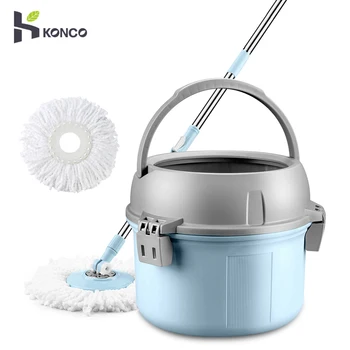 

Konco Microfiber Mop Round Bucket Home Sweeper Tile Cleaner Carton Flow System 360 Mop Rotating Head Floor Cleaning Tool
