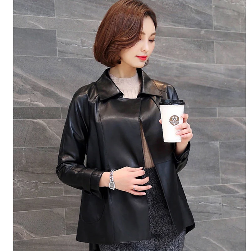 Новая осенне-зимняя женская Корейская Свободная куртка из натуральной кожи женская модная базовая верхняя одежда из натуральной овчины Couro Casaco R218