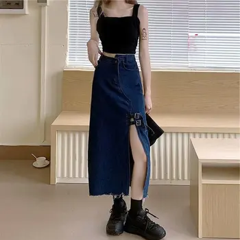 

Sexy Denim high slit skirt 2020 Women Maxi Skirts Vintage Casual Elegant Skirt
