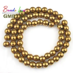 Rose Gold Hematite Round Beads for Jewelry Making and DIY Accessories (Gold)
