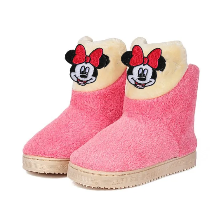 Disney/Детские теплые толстые хлопковые ботинки с рисунком Минни и Микки на мягкой подошве для маленьких мальчиков и девочек зимние ботинки для начинающих детей - Цвет: A