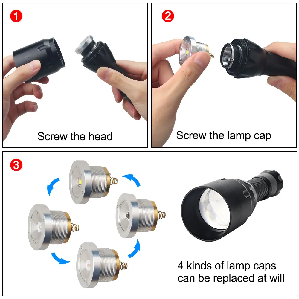 Zoomable LED Hunting Lanterna, tocha impermeável, branco, vermelho, verde, pesca, Camping Light, lanterna com visão noturna IR, 500 Yard