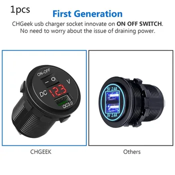 

USB Charger Socket CHGeek 18W 12V/24V Quick Charge USB Car Charger Power On