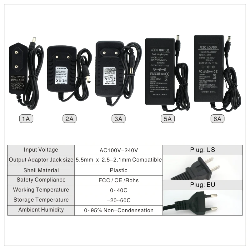 Адаптер питания AC100-240V трансформаторы из положить DC12V 1A 2A 3A 5A 6A ЕС США светодиодный драйвер для светодиодной ленты