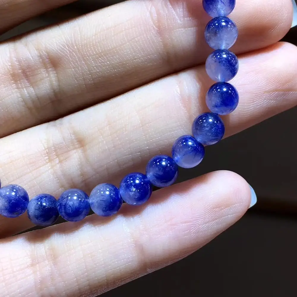 Сертификат натуральный синий Dumortierite кварц Rutilated круглый кристалл для женщин мужчин прозрачные бусины камень браслет из Бразилии 6 мм AAAAA