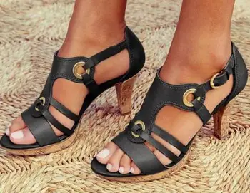 

YEELOCA 2020 Sandals Woman Buckle Strap Shoes Summer m002 Heels T-strap PU Leather Platform Ladies TG034
