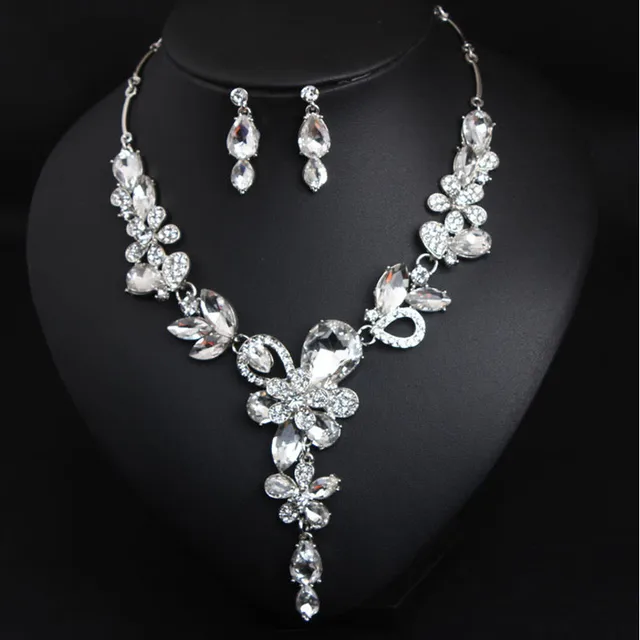 Luxury Water Drop Flower Crystal Bridal Jewelry Set 6
