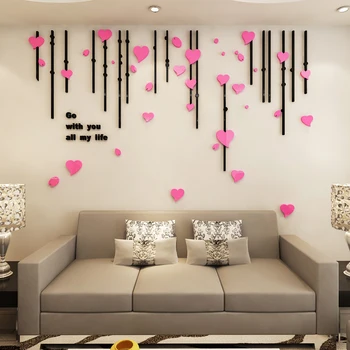 

3D Wall Stickers Acrylic Heart Wall Decals Wallpaper Kitchen Decoration Tile Wall Stickers Bedroom Home Decor Living Room Kids