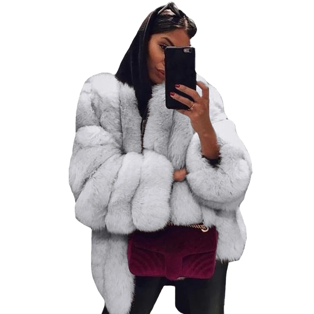 1 Женские теплые куртки размера плюс 4XL из искусственного меха лисы, повседневные одноцветные кардиганы с круглым вырезом, пальто с длинным рукавом из плюша для женщин - Цвет: 1